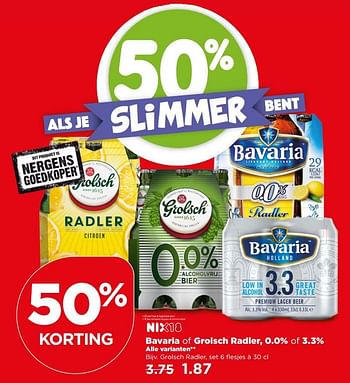 Aanbiedingen Bavaria of grolsch radler, 0.0% of 3.3% - Huismerk - Plus - Geldig van 16/07/2017 tot 22/07/2017 bij Plus