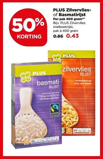 Aanbiedingen Plus zilvervlies of basmatirijst - Huismerk - Plus - Geldig van 16/07/2017 tot 22/07/2017 bij Plus