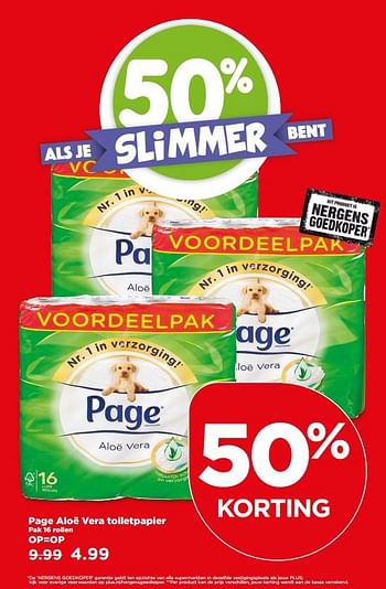 Aanbiedingen Page aloë vera toiletpapier - Page - Geldig van 16/07/2017 tot 22/07/2017 bij Plus