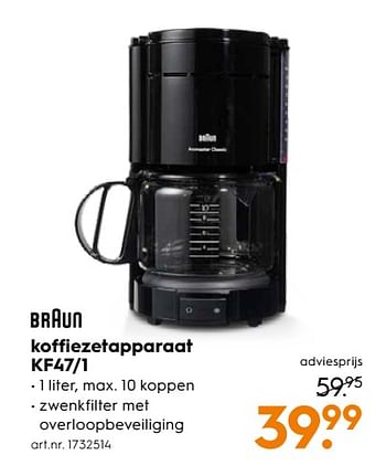 Aanbiedingen Braun koffiezetapparaat kf47-1 - Braun - Geldig van 15/07/2017 tot 26/07/2017 bij Blokker