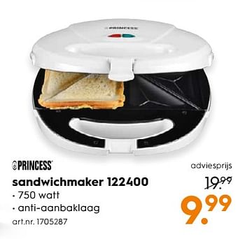 Aanbiedingen Princess sandwichmaker 122400 - Princess - Geldig van 15/07/2017 tot 26/07/2017 bij Blokker