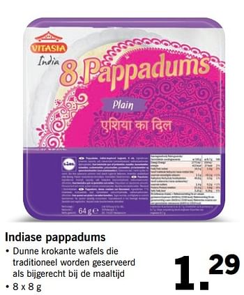 Aanbiedingen Indiase pappadums - Vitasia - Geldig van 17/07/2017 tot 23/07/2017 bij Lidl