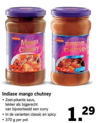 Aanbiedingen Indiase mango chutney - Vitasia - Geldig van 17/07/2017 tot 23/07/2017 bij Lidl