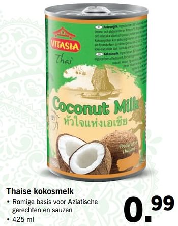 Aanbiedingen Thaise kokosmelk - Vitasia - Geldig van 17/07/2017 tot 23/07/2017 bij Lidl