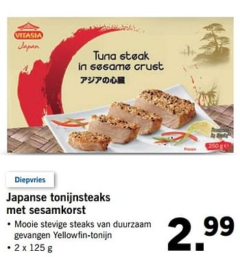 Aanbiedingen Japanse tonijnsteaks met sesamkorst - Vitasia - Geldig van 17/07/2017 tot 23/07/2017 bij Lidl