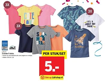Aanbiedingen 3 kinder-t-shirts - Lupilu - Geldig van 17/07/2017 tot 23/07/2017 bij Lidl