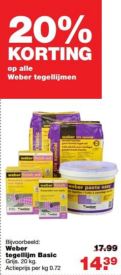 Aanbiedingen Weber tegellijm basic - Weber - Geldig van 17/07/2017 tot 23/07/2017 bij Praxis