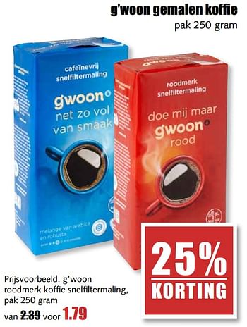 Aanbiedingen G`woon roodmerk koffie snelfiltermaling - Gâ€™woon - Geldig van 17/07/2017 tot 22/07/2017 bij MCD Supermarkten