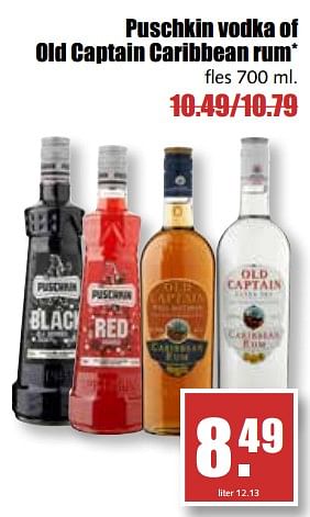Aanbiedingen Puschkin vodka of old captain caribbean rum - Huismerk - MCD Supermarkten - Geldig van 17/07/2017 tot 22/07/2017 bij MCD Supermarkten