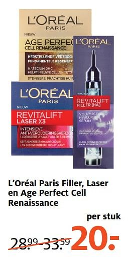 Aanbiedingen L`oréal paris filler, laser en age perfect cell renaissance - L'Oreal Paris - Geldig van 16/07/2017 tot 30/07/2017 bij Etos