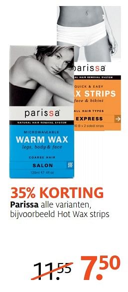 Aanbiedingen Hot wax strips - Parissa - Geldig van 16/07/2017 tot 30/07/2017 bij Etos