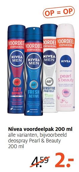 Aanbiedingen Deospray pearl + beauty - Nivea - Geldig van 16/07/2017 tot 30/07/2017 bij Etos