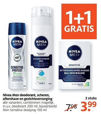 Aanbiedingen Men sensitive deospray - Nivea - Geldig van 16/07/2017 tot 30/07/2017 bij Etos