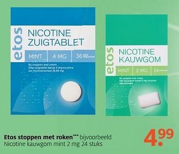 Aanbiedingen Nicotine kauwgom mint - Huismerk - Etos - Geldig van 16/07/2017 tot 30/07/2017 bij Etos