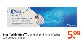 Aanbiedingen Etos terbinfine crème bij schimmelinfecties van de huid - Huismerk - Etos - Geldig van 16/07/2017 tot 30/07/2017 bij Etos