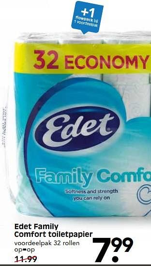 Aanbiedingen Edet family comfort toiletpapier - Edet - Geldig van 17/07/2017 tot 22/07/2017 bij Em-té