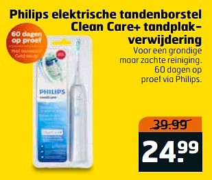 Aanbiedingen Philips elektrische tandenborstel clean care+ tandplakverwijdering - Philips - Geldig van 16/07/2017 tot 30/07/2017 bij Trekpleister