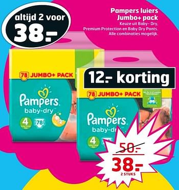 Aanbiedingen Pampers luiers jumbo+ pack - Pampers - Geldig van 16/07/2017 tot 30/07/2017 bij Trekpleister