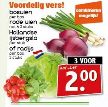 Aanbiedingen Bosulen rode uien hollandse ijsbergsla of radijs - Huismerk - Agrimarkt - Geldig van 17/07/2017 tot 22/07/2017 bij Agrimarkt