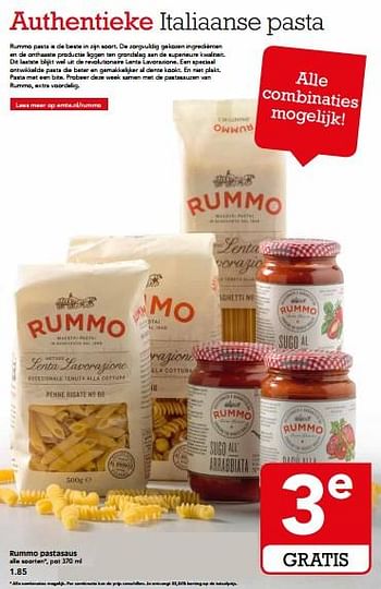 Aanbiedingen Rummo pastasaus - Rummo - Geldig van 17/07/2017 tot 22/07/2017 bij Em-té