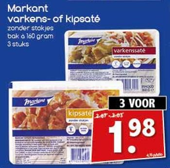 Aanbiedingen Markant varkens- of kipsaté - Markant - Geldig van 17/07/2017 tot 22/07/2017 bij Agrimarkt