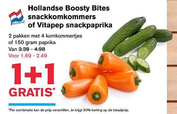 Aanbiedingen Hollandse boosty bites snackkomkommers of vitapep snackpaprika - Huismerk - Hoogvliet - Geldig van 19/07/2017 tot 01/08/2017 bij Hoogvliet