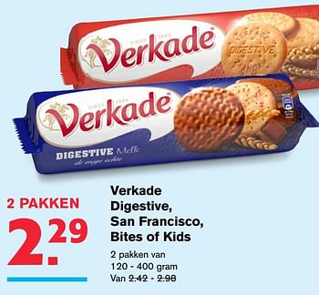 Aanbiedingen Verkade digestive, san francisco, bites of kids - Verkade - Geldig van 19/07/2017 tot 01/08/2017 bij Hoogvliet
