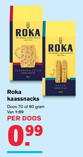 Aanbiedingen Roka kaassnacks - Roka - Geldig van 19/07/2017 tot 01/08/2017 bij Hoogvliet