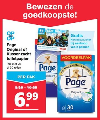 Aanbiedingen Page original of kussenzacht toiletpapier - Page - Geldig van 19/07/2017 tot 01/08/2017 bij Hoogvliet