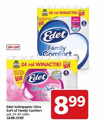 Aanbiedingen Edet toiletpapier ultra soft of family comfort - Edet - Geldig van 17/07/2017 tot 23/07/2017 bij Jan Linders