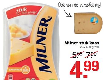 Aanbiedingen Milner stuk kaas - Milner - Geldig van 17/07/2017 tot 23/07/2017 bij Coop