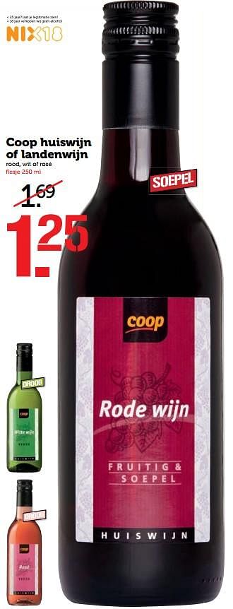 Aanbiedingen Coop huiswijn of landenwijn - Rode wijnen - Geldig van 17/07/2017 tot 23/07/2017 bij Coop