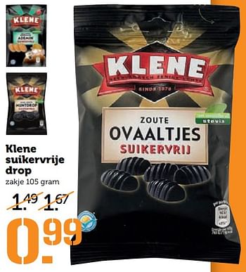 Aanbiedingen Klene suikervrije drop - Klene - Geldig van 17/07/2017 tot 23/07/2017 bij Coop