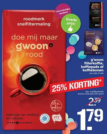 Aanbiedingen G`woon filterkoffie, koffiepads of koffiebonen - Gâ€™woon - Geldig van 17/07/2017 tot 23/07/2017 bij Coop