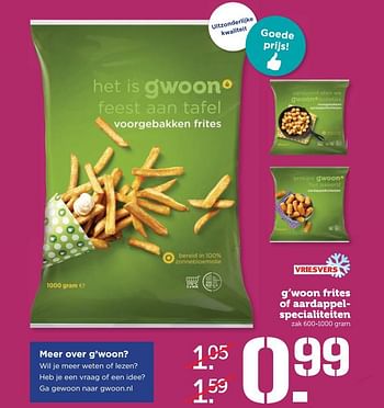 Aanbiedingen G`woon frites of aardappelspecialiteiten - Gâ€™woon - Geldig van 17/07/2017 tot 23/07/2017 bij Coop