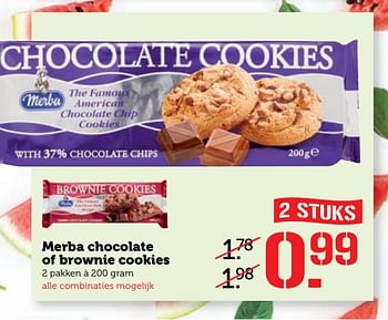 Aanbiedingen Merba chocolate of brownie cookies - Merba - Geldig van 17/07/2017 tot 23/07/2017 bij Coop