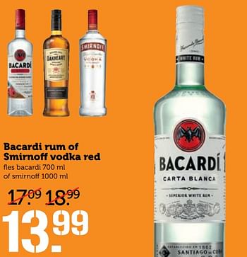 Aanbiedingen Bacardi rum of smirnoff vodka red - Huismerk - Coop - Geldig van 17/07/2017 tot 23/07/2017 bij Coop