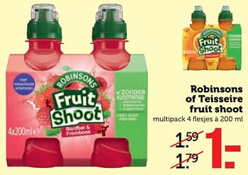 Aanbiedingen Robinsons of teisseire fruit shoot - Robinsons - Geldig van 17/07/2017 tot 23/07/2017 bij Coop