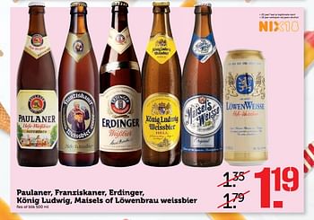 Aanbiedingen Paulaner, franziskaner, erdinger, könig ludwig, maisels of löwenbrau weissbier - Huismerk - Coop - Geldig van 17/07/2017 tot 23/07/2017 bij Coop