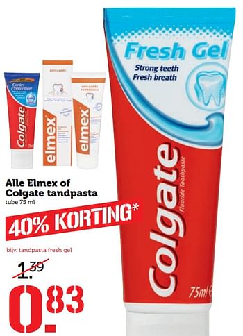 Aanbiedingen Alle elmex of colgate tandpasta - Huismerk - Coop - Geldig van 17/07/2017 tot 23/07/2017 bij Coop