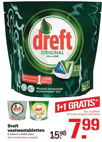 Aanbiedingen Dreft vaatwastabletten - Dreft - Geldig van 17/07/2017 tot 23/07/2017 bij Coop