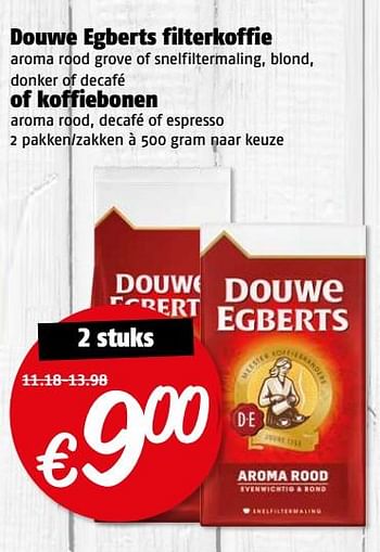 Aanbiedingen Douwe egberts filterkoffie of koffiebonen - Douwe Egberts - Geldig van 17/07/2017 tot 23/07/2017 bij Poiesz