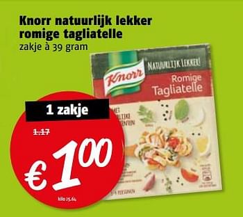 Aanbiedingen Knorr natuurlijk lekker romige tagliatelle - Knorr - Geldig van 17/07/2017 tot 23/07/2017 bij Poiesz