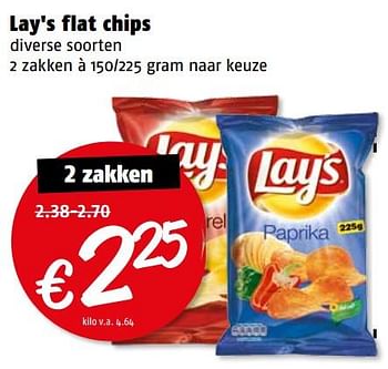 Aanbiedingen Lay`s flat chips - Lay's - Geldig van 17/07/2017 tot 23/07/2017 bij Poiesz