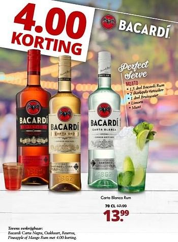 Aanbiedingen Carta blanca rum - Bacardi - Geldig van 17/07/2017 tot 29/07/2017 bij Mitra