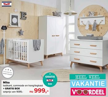 Aanbiedingen Mika ledikant, commode en hang-legkast + gratis box - TWF - Geldig van 17/07/2017 tot 30/07/2017 bij Baby-Dump