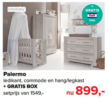 Aanbiedingen Palermo ledikant, commode en hang-legkast + gratis box - Interbaby - Geldig van 17/07/2017 tot 30/07/2017 bij Baby-Dump