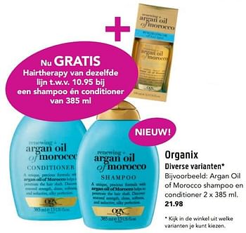 Aanbiedingen Organix argan oil of morocco shampoo en conditioner - Organix - Geldig van 17/07/2017 tot 30/07/2017 bij D.I.O. Drogist