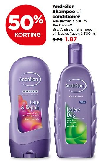 Aanbiedingen Andrélon shampoo of conditioner - Andrelon - Geldig van 23/07/2017 tot 29/07/2017 bij Plus
