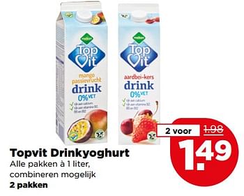 Aanbiedingen Topvit drinkyoghurt - Topvit - Geldig van 23/07/2017 tot 29/07/2017 bij Plus